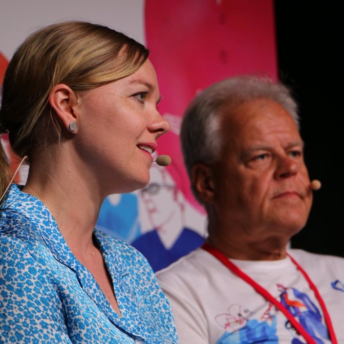 Näringsminister Katri Kulmuni och OAJ:s ordförande Olli Luukkainen. Foto: Mattias Fagerholm